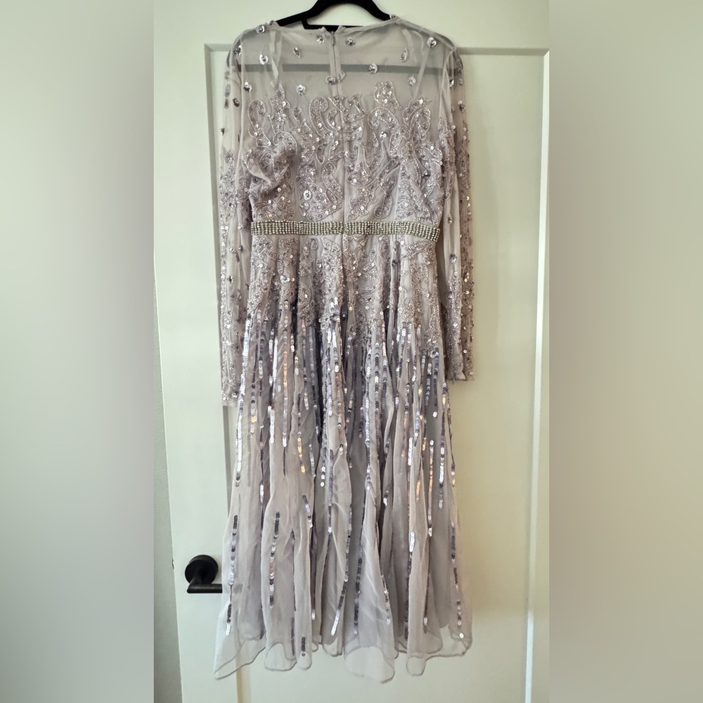 Mac Duggal Heavily Beaded Shimmering Lavender w/ Silver Sequin Dress! Worn Once